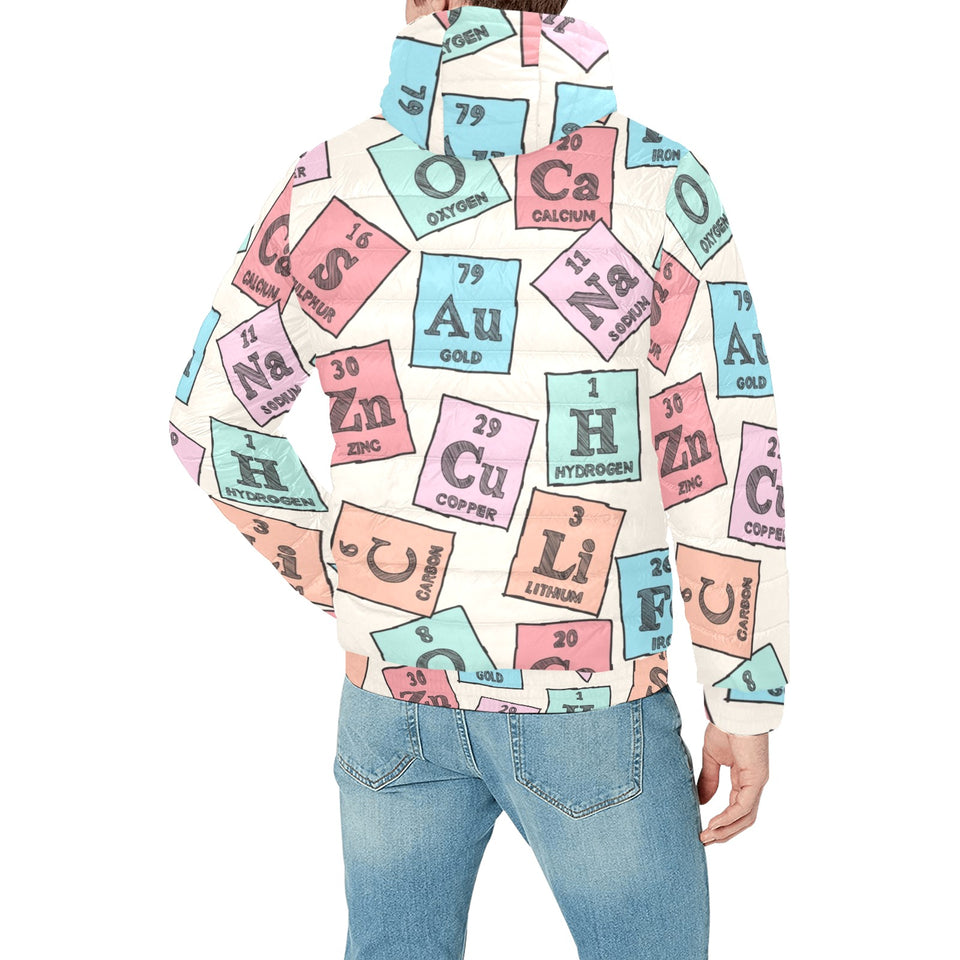 Chemistry Periodic Table Pattern Print Design 02 Men's Padded Hooded Jacket