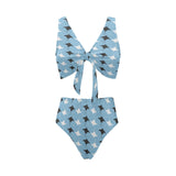 Stingray Pattern Print Design 03 Chest Bowknot High Waisted Bikini Swimsuit