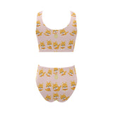 Cute shiba inu dog pattern Chest Bowknot High Waisted Bikini Swimsuit
