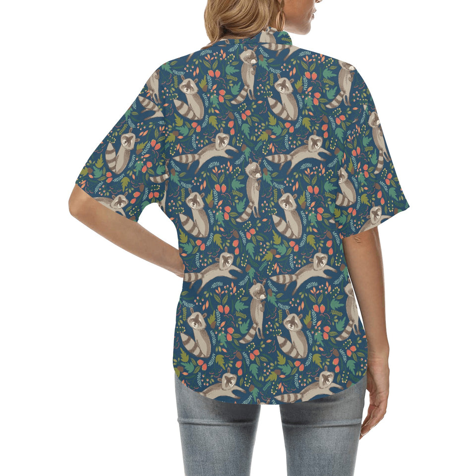 Raccoon tropical leaves pattern Women's All Over Print Hawaiian Shirt