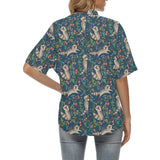 Raccoon tropical leaves pattern Women's All Over Print Hawaiian Shirt