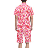 Lips Pattern Print Design 01 Men's V-Neck Short Pajama Set