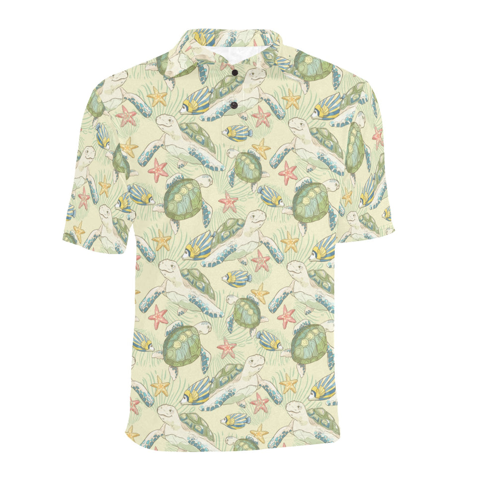 Hand drawn sea turtle fish pattern Men's All Over Print Polo Shirt