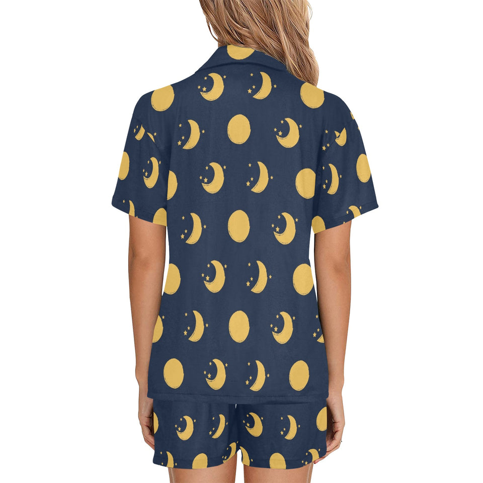 Moon star pattern Women's V-Neck Short Pajama Set