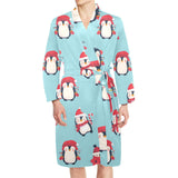 Cute penguin christmas design pattern Men's Long Sleeve Belted Night Robe