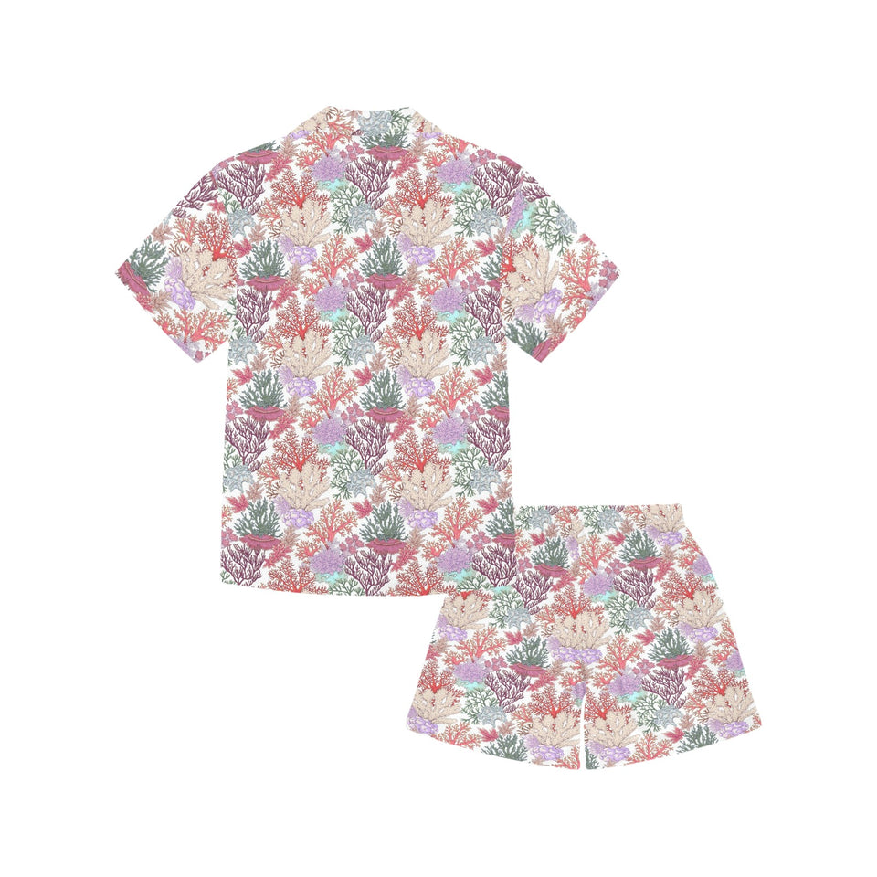 Coral Reef Pattern Print Design 03 Kids' Boys' Girls' V-Neck Short Pajama Set