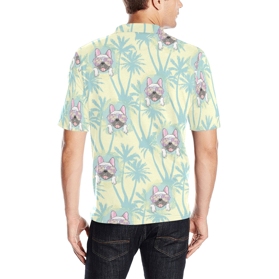 French bulldog hawaii blackground Men's All Over Print Polo Shirt