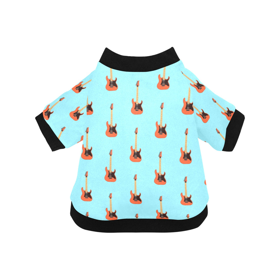 electric guitar pattern light blue background All Over Print Pet Dog Round Neck Fuzzy Shirt