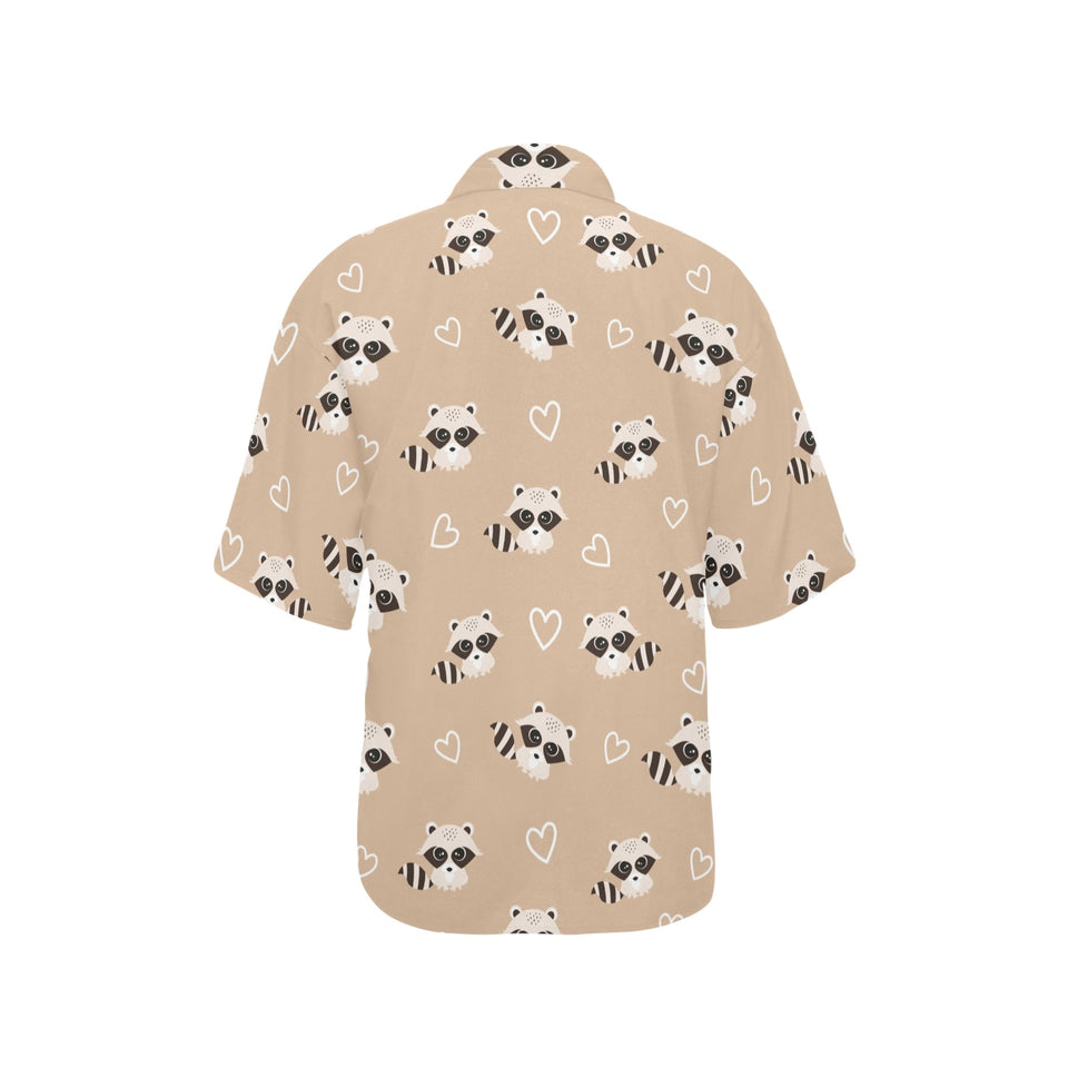 Cute raccoon heart pattern Women's All Over Print Hawaiian Shirt