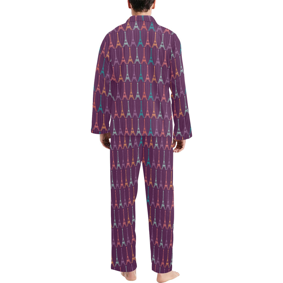 Eiffel Tower Pattern Print Design 05 Men's Long Pajama Set