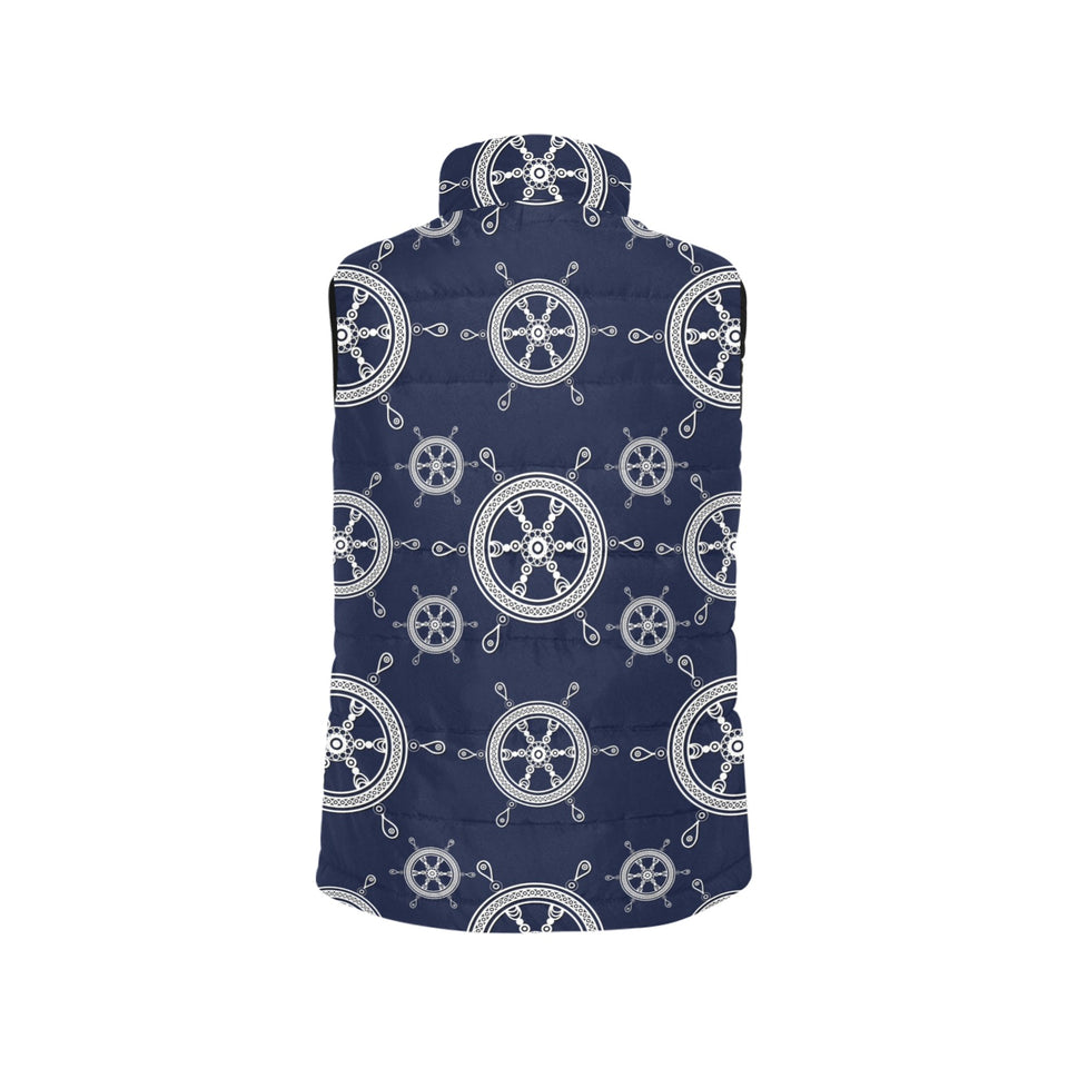 nautical steering wheel design pattern Women's Padded Vest