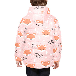 Cute fox pattern pink background Kids' Boys' Girls' Padded Hooded Jacket