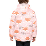Cute fox pattern pink background Kids' Boys' Girls' Padded Hooded Jacket