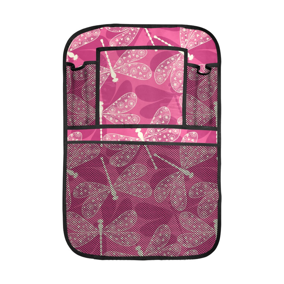 Beautiful dragonfly pink background Car Seat Back Organizer