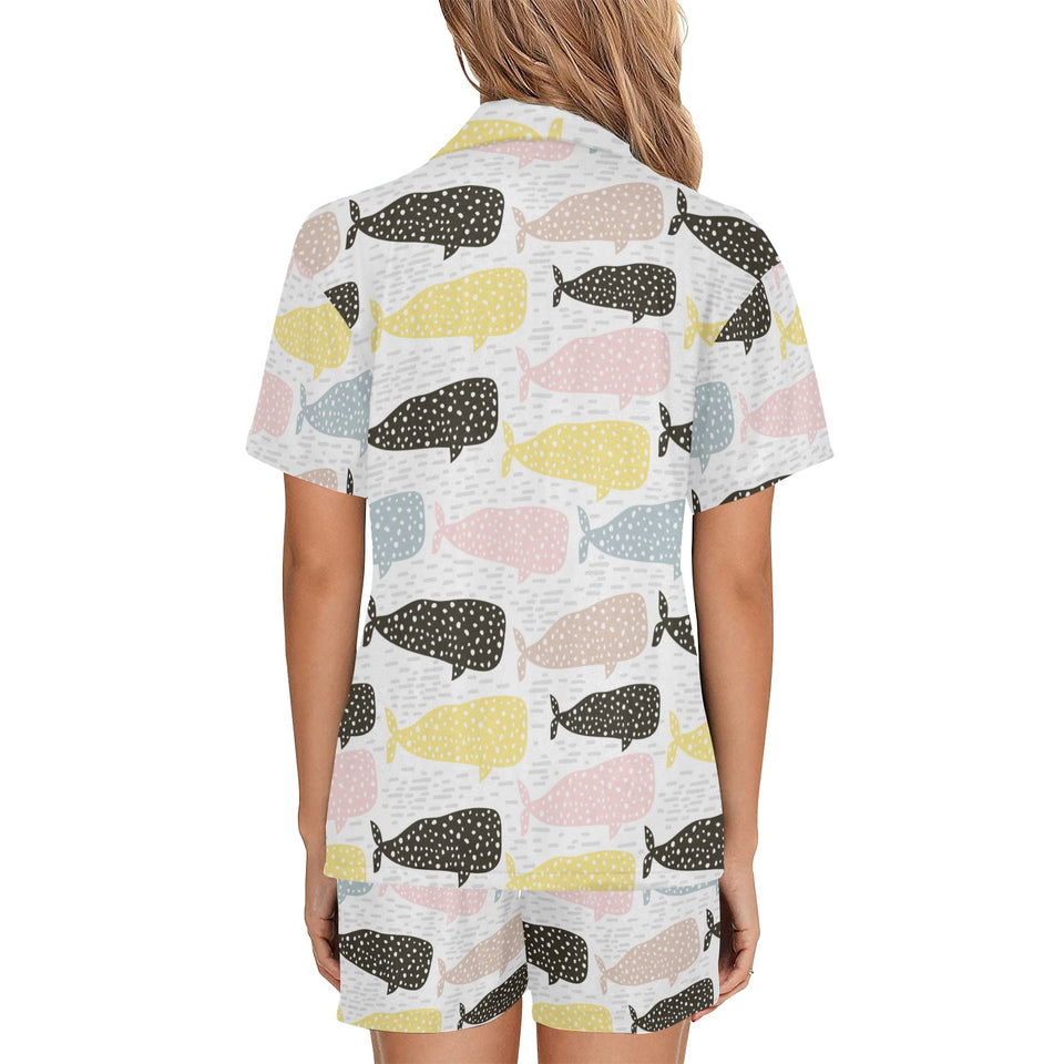 Whale dot pattern Women's V-Neck Short Pajama Set