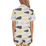 Whale dot pattern Women's V-Neck Short Pajama Set