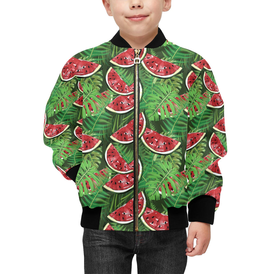 Watermelons tropical palm leaves pattern backgroun Kids' Boys' Girls' Bomber Jacket
