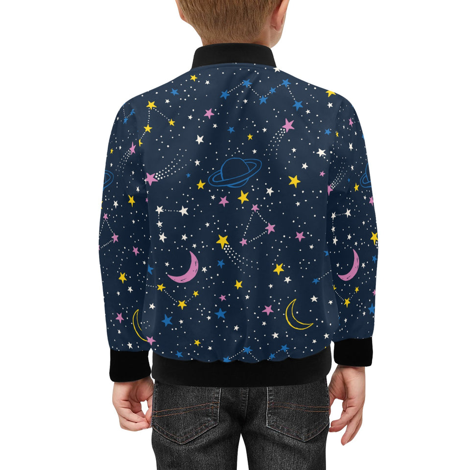 space pattern with planets, comets, constellations Kids' Boys' Girls' Bomber Jacket