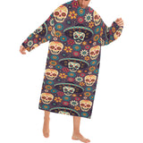 Sugar skulls flower maxican pattern Blanket Robe with Sleeves