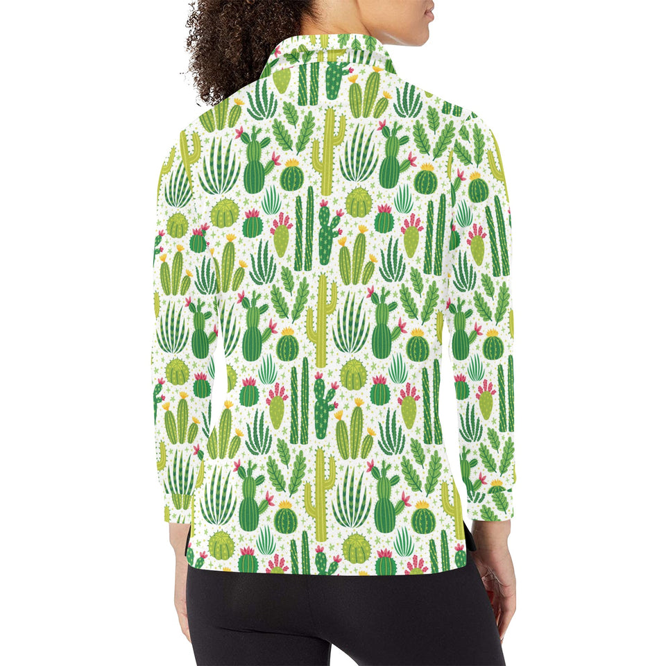 Cactus pattern copy Women's Long Sleeve Polo Shirt