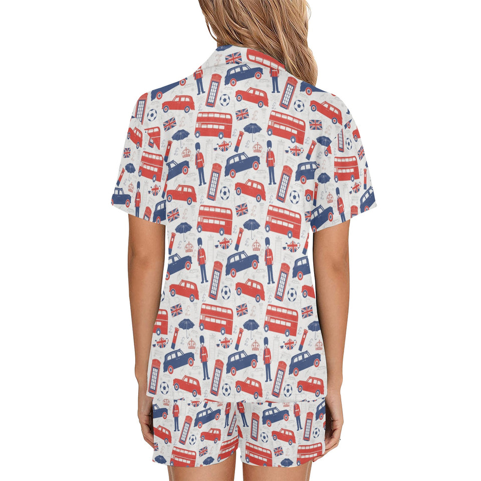 British Pattern Print Design 03 Women's V-Neck Short Pajama Set