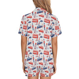 British Pattern Print Design 03 Women's V-Neck Short Pajama Set