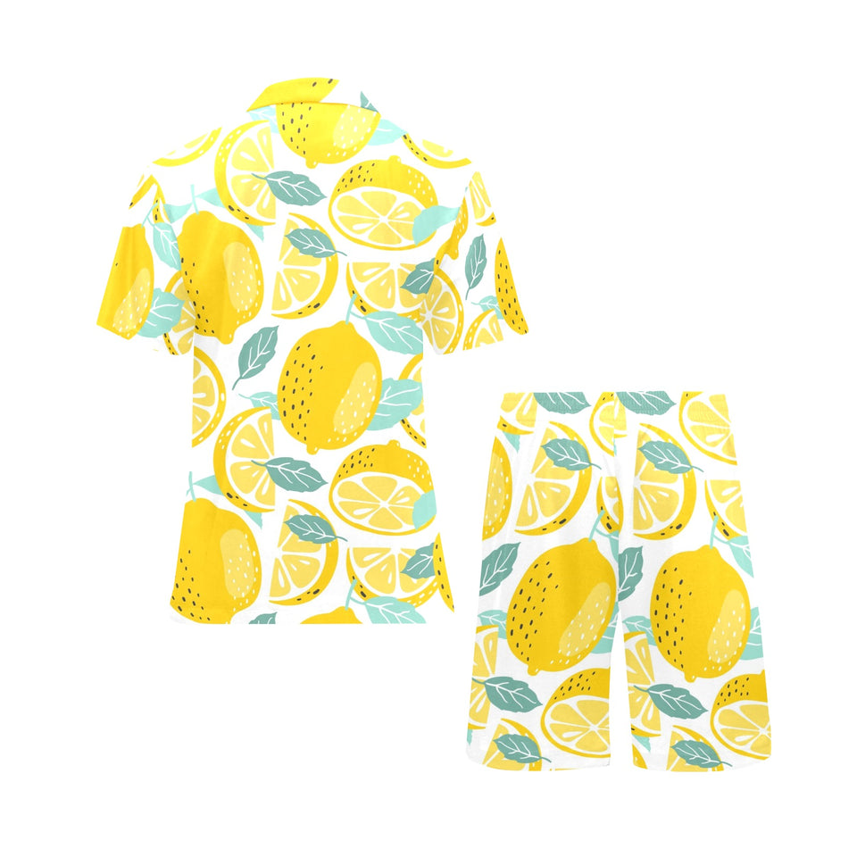 lemon design pattern Men's V-Neck Short Pajama Set