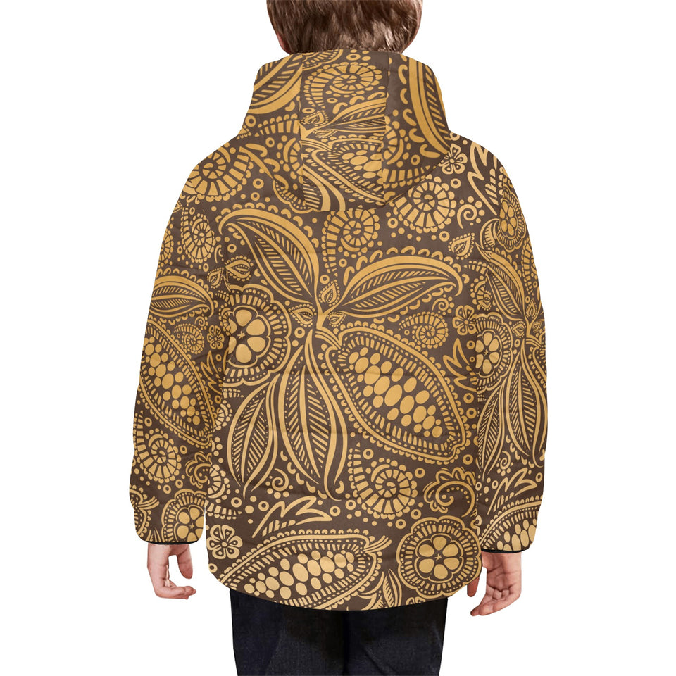 cacao beans tribal polynesian pattern background Kids' Boys' Girls' Padded Hooded Jacket