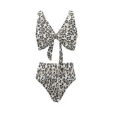 Leopard skin print pattern Chest Bowknot High Waisted Bikini Swimsuit