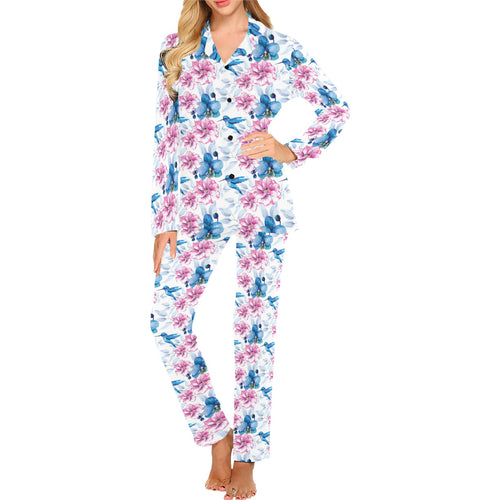 Hummingbird Pattern Print Design 02 Women's Long Pajama Set
