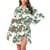 Bonsai red sun japanese pattern Women's Long Sleeve Belted Night Robe