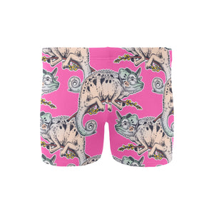 Chameleon lizard pattern pink background Men's Swimming Trunks