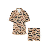 Dachshund floral background Women's V-Neck Short Pajama Set