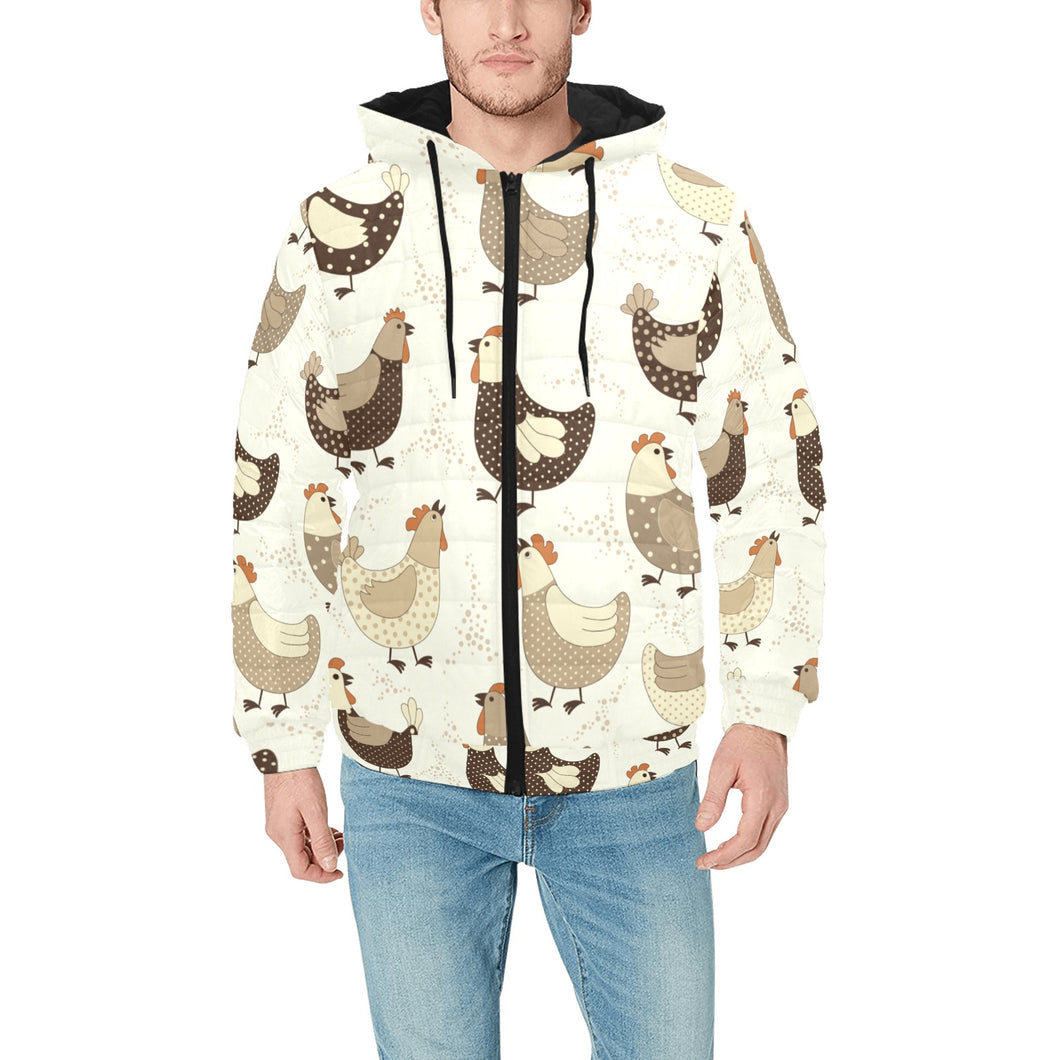 Cute rooster chicken cock Men's Padded Hooded Jacket