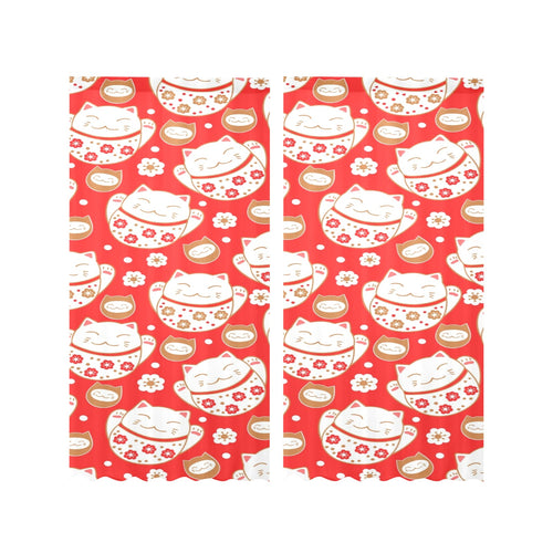 Cute Maneki neko cat red background Gauze Curtain