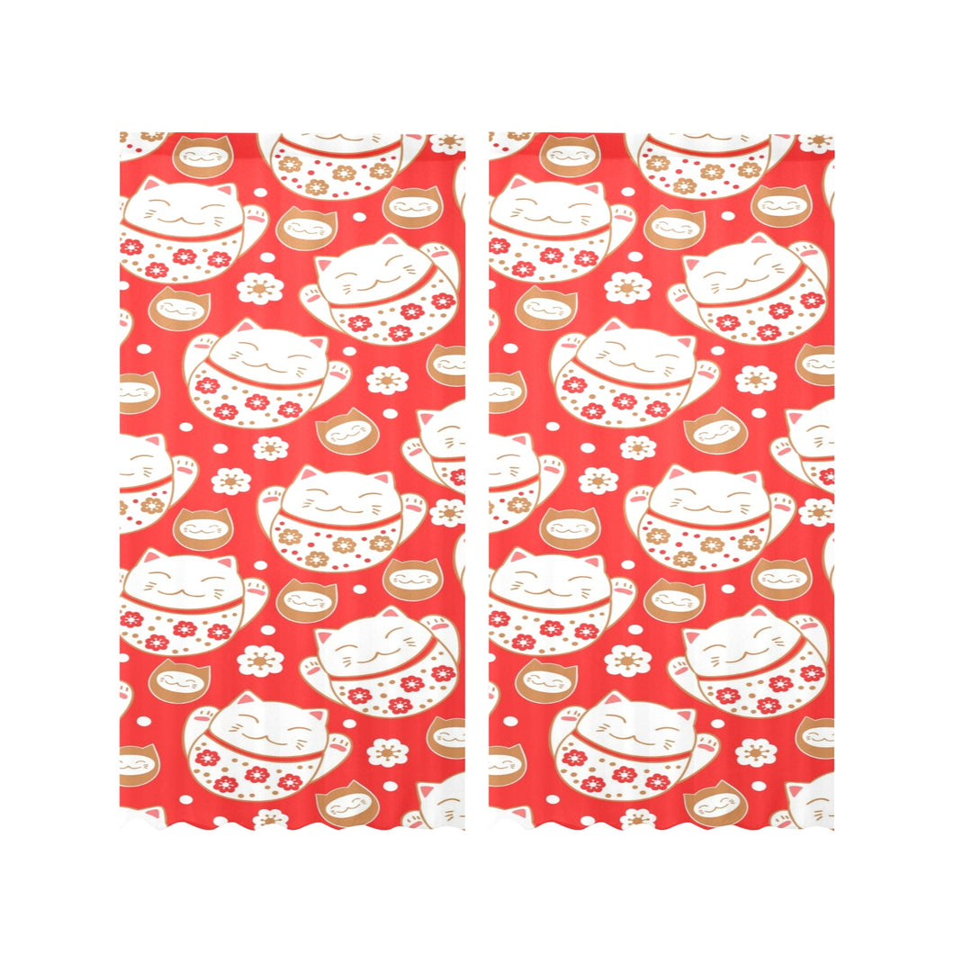 Cute Maneki neko cat red background Gauze Curtain