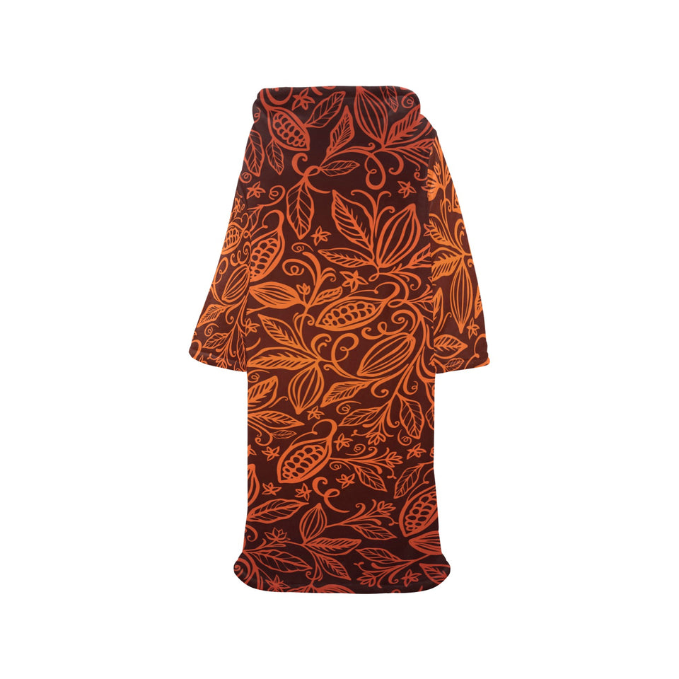 cacao beans tribal polynesian pattern Blanket Robe with Sleeves