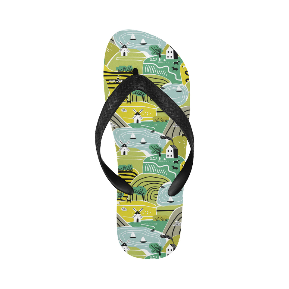 Hand drawn windmill pattern Unisex Flip Flops