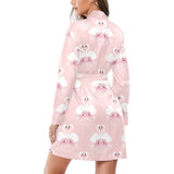 White swan and flower love pattern Women's Long Sleeve Belted Night Robe