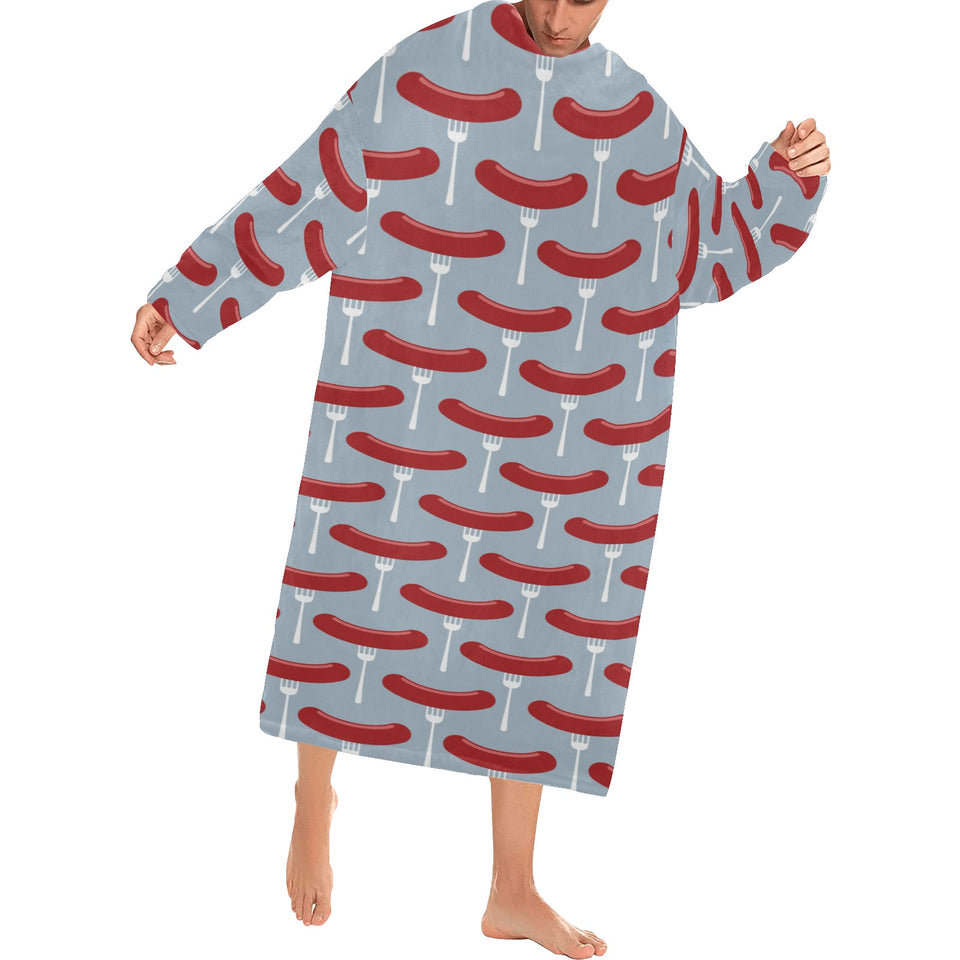 Sausage Pattern Print Design 02 Blanket Robe with Sleeves