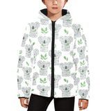 Hand drawn Koala leaves pattern Kids' Boys' Girls' Padded Hooded Jacket