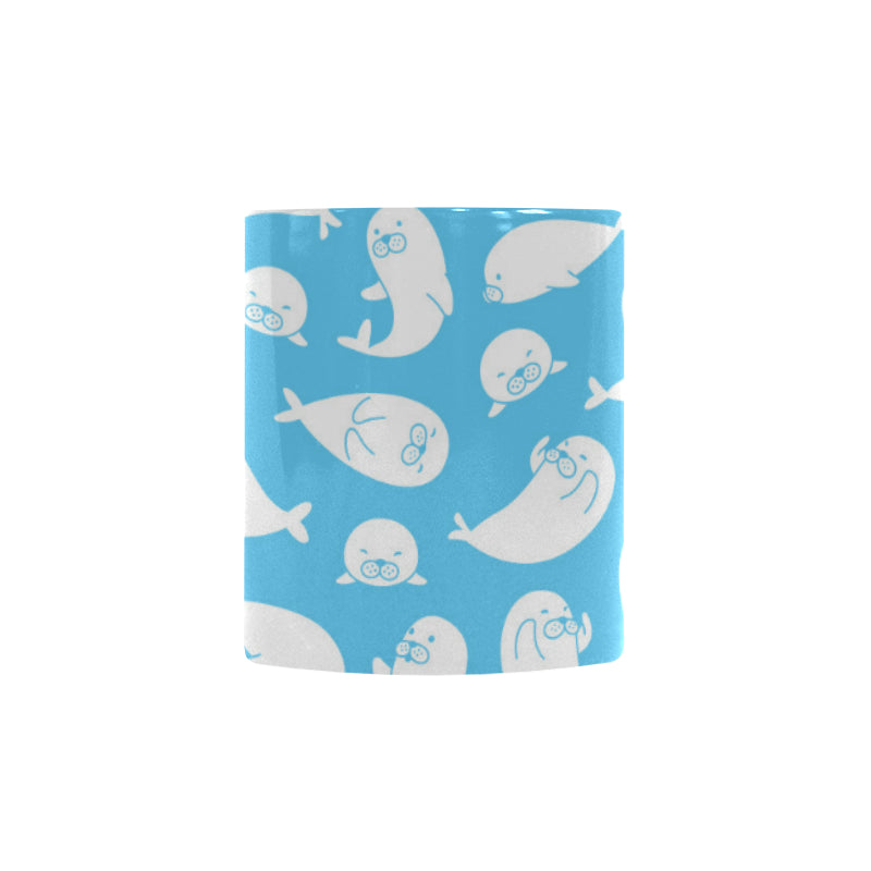 Cute white sea lion seals pattern Morphing Mug Heat Changing Mug