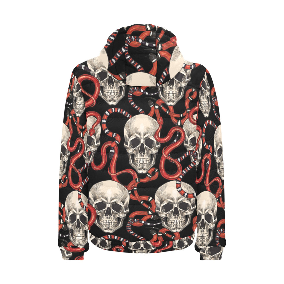 Red snake skull pattern Men's Padded Hooded Jacket