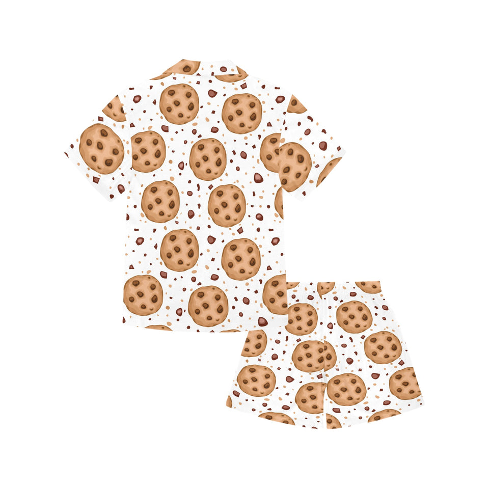 chocolate chip cookie pattern Kids' Boys' Girls' V-Neck Short Pajama Set