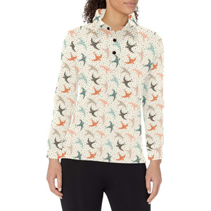 Swallow Pattern Print Design 02 Women's Long Sleeve Polo Shirt
