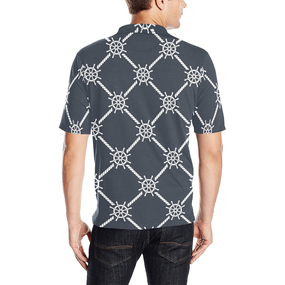 nautical steering wheel rope pattern Men's All Over Print Polo Shirt