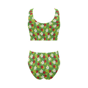 Ladybug Pattern Print Design 01 Chest Bowknot High Waisted Bikini Swimsuit