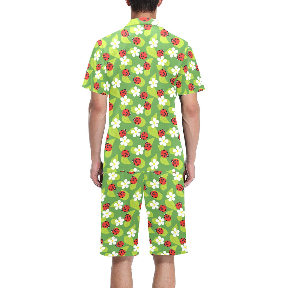 Ladybug Pattern Print Design 01 Men's V-Neck Short Pajama Set