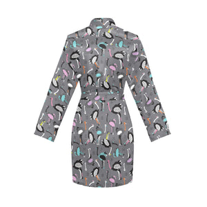 Ostrich Pattern Print Design 01 Women's Long Sleeve Belted Night Robe
