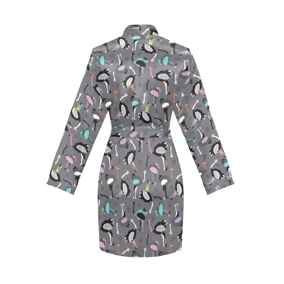 Ostrich Pattern Print Design 01 Women's Long Sleeve Belted Night Robe